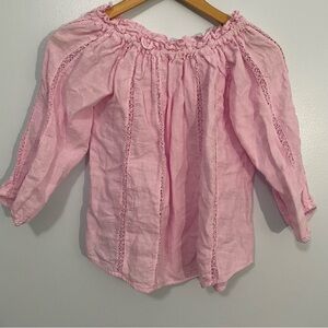 Voila St Barth Pink Linen Lace Trim Blouse Size S
